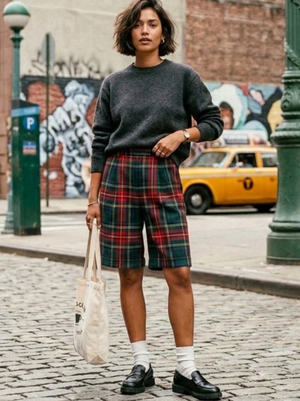 Vintage Talbots Tartan Plaid Wool Bermuda Long Shorts Lined Cuffed Pleated XS